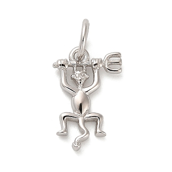 925 Sterling Silver Long-tailed Devil Charms, Rhodium Plated, Platinum, 14x9.5x1.5mm, Hole: 3.5mm