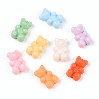 Opaque Acrylic Beads, Bear, Mixed Color, 18x11x7.5mm, Hole: 1.8mm