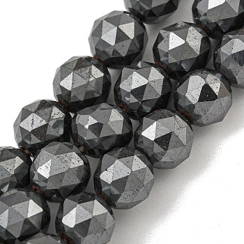 Non-magnetic Synthetic Hematite Beads Strands, Triangle Cut Faceted Round Beads, 8mm, Hole: 1mm, about 53pcs/strand, 15.94''(40.5cm)