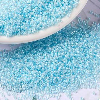 MIYUKI Round Rocailles Beads, Japanese Seed Beads, 15/0, (RR220) Aqua Mist Lined Crystal, 15/0, 1.5mm, Hole: 0.7mm, about 250000pcs/pound