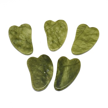Natural Chinese Jade Gua Sha Boards, Scraping Massage Tools, Gua Sha Facial Tools, Heart, 68~70x43~44x3.5~4mm
