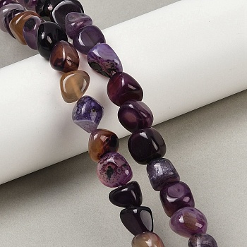 Natural Agate Beads Strands, Dyed & Heated, Tumbled Stone, Nuggets, Purple, 7~11x7~13mm, Hole: 0.8~1mm, about 38pcs/strand, 15.35 inch(39cm)