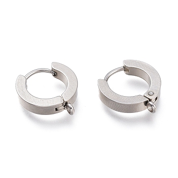 304 Stainless Steel Huggie Hoop Earrings Findings, with Vertical Loop, Ring, Stainless Steel Color, 15.5x14x3mm, Hole: 1.6mm, Pin: 1mm