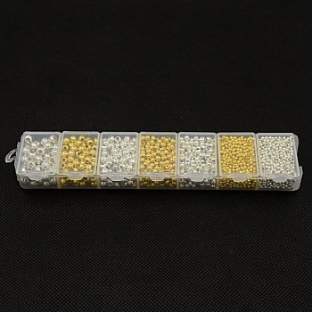 1 Box Mixed Color Iron Round Spacer Beads, 2~5mm, Hole: 1~1.5mm, about 105g/box
