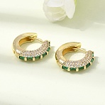Brass Micro Pave Cubic Zirconia Hoop Earrings, Lead Free & Cadmium Free, Rack Plating, Long-Lasting Plated, Real 18K Gold Plated, Sea Green, 17.5~18x4.5mm(KK-CBA8324-22G-03)