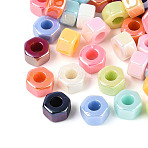 UV Plating Opaque Acrylic Beads, Iridescent, Hexagon, Mixed Color, 8x9x5mm, Hole: 3.7mm(SACR-T018-31M)