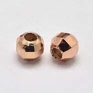 Rack Plating and Vacuum Plating Brass Round Faceted Spacer Beads, Rose Gold, 4mm, Hole: 1.5mm(X-KK-I598-26RG-RS)