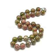 Natural Unakite Beaded Necklaces, with Alloy Lobster Clasps, Round, 18.1 inch~18.5  inch(46~47cm), round: 11.5~12mm(NJEW-S405-01)