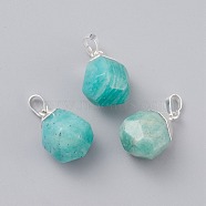 Natural Amazonite Pendants, with Brass Bails, Faceted, Teardrop, Silver Color Plated, 19~21x12~14x11~15mm, Hole: 5x3mm(X-G-G845-07S-04)