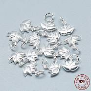 925 Sterling Silver Charms, with Jump Ring, Flower, Silver, 10x11x3mm, Hole: 4mm(STER-T002-117S)