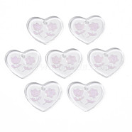 Transparent Resin Pendants, with Glitter Powder, Heart with Flower, Pink, 17x20x2mm, Hole: 1.4mm(RESI-N030-001E)