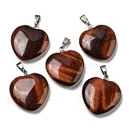 Natural Red Tiger Eye Pendants, Heart, with Brass Findings, Platinum, 22~23x20~20.5x6~7.5mm, Hole: 5x8mm(G-G956-B73-FF)