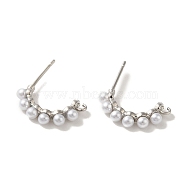 Rack Plating Brass Studs Earrings Findings, with Plastic Beads, Long-Lasting Plated, Lead Free & Cadmium Free, Platinum, 19x3mm, Hole: 1.4mm, Pin: 0.7x11mm(EJEW-R162-32P)