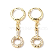 Clear Cubic Zirconia Circle Ring Dangle Hoop Earrings, Rack Plating Brass Jewelry for Women, Golden, 35mm, Pin: 0.9mm(EJEW-B017-02G)