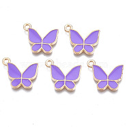 Alloy Enamel Pendants, Cadmium Free & Lead Free, Butterfly, Light Gold, Dark Violet, 15x17x2mm, Hole: 1.6mm(X1-ENAM-T016-23B-RS)