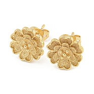Brass Ear Studs, Flower, Real 18K Gold Plated, 11.5mm(EJEW-P261-12G)