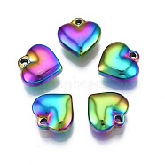 Ion Plating(IP) 304 Stainless Steel Pendants, Heart, Rainbow Color, 10x10x4mm, Hole: 1mm(STAS-N098-025)