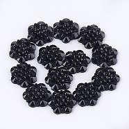 Resin Rhinestone Cabochons, Flower, Black, 12x11x3mm(X-CRES-T012-04J)