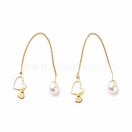 Brass Ear Thread with Heart and Acrylic Pearl Charm, Long Dangle Stud Earrings with 925 Sterling Silver Pins for Women, Golden, 107(EJEW-JE04886)