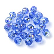 AB Color Plated Glass Beads, Faceted Round, Cornflower Blue, 8x7mm, Hole: 1.5mm(EGLA-P059-02A-AB19)