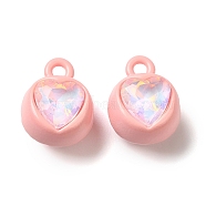 Spray Paint Alloy Rhinestone Pendants, Cadmium Free & Lead Free, Heart, Pink, 12x9x8mm, Hole: 1.6mm(PALLOY-S186-11J)