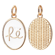 BENECREAT Brass Enamel Pendants, Real 18K Gold Plated, Long-Lasting Plated, Oval with RE, White, 16.5x11.5x1.5mm, Hole: 3mm, Jump Ring: 5x0.8mm, 10pcs/box(KK-BC0006-88)