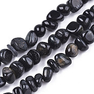Natural Tiger Eye Beads Strands, Dyed, Tumbled Stone, Nuggets, Black, 3~12x6~10x6~10mm, Hole: 1.2mm, about 52~58pcs/strand, 14.96~15.35 inch(38~39cm)(G-S374-003I)