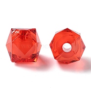 Transparent Acrylic Beads, Bead in Bead, Faceted Cube, FireBrick, 10x9x9mm, Hole: 2mm, about 1050pcs/500g(TACR-S112-10mm-15)