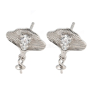 925 Sterling Silver Micro Pave Cubic Zirconia Stud Earrings Findings, Ginkgo, Real Platinum Plated, 15x12mm, Pin: 1x11mm(STER-B005-06P)