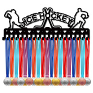 Iron Medal Holder Frame, 20 Hooks Medals Display Hanger Rack, with Screws, Black, Ice Hockey, Sports, 149x400mm, Hole: 5mm(ODIS-WH0028-103)