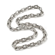 201 Stainless Steel Boston Link Chain Necklace, Rectangle, Stainless Steel Color, 22.05 inch(56cm)(STAS-Z056-06P)