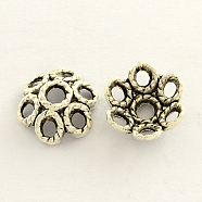 Tibetan Style Zinc Alloy Flower Bead Caps, 6-Petal, Antique Silver, 12x4mm, Hole: 2mm(X-TIBE-Q033-33)