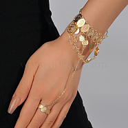 Vintage Real 18K Gold Plated Hollow Flower Multi-layer Coin Fringe Hand Back Ring Bracelets for Women(RX7889)