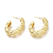 Brass Half Hoop Earrings, with Steel Pin and Plastic Ear Nuts, Long-Lasting Plated, Textured, Oval, Real 18K Gold Plated, 31.5x23.5x6.7mm, Pin: 0.8mm(EJEW-H104-16G)