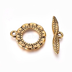 Tibetan Style Toggle Clasps, Flat Ring, Cadmium Free & Nickel Free & Lead Free, Antique Golden, 24x17x2mm, Hole: 2mm(GLF11359Y-NF)