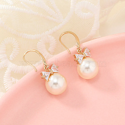 Chic Alloy Rhinestone Dangle Earrings, with Imitation Pearl, Golden(BQ4899)