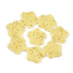 2-Hole Cellulose Acetate(Resin) Buttons, Flower, Yellow, 24x24x2.5mm, Hole: 2mm(BUTT-S023-13A-02)