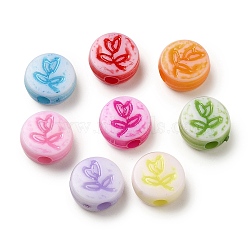 Opaque Acrylic Beads, Craft Style, Flat Round with Flower, Mixed Color, 11x5.5mm, Hole: 2.5mm, 1219pcs/500g(OACR-E039-25)