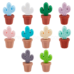 10 Sets 10 Colors Cactus & Potted Plants Food Grade Eco-Friendly Silicone Focal Beads, Mixed Color, 24.5x23x8mm, Hole: 3mm, 1 set/color(SIL-DC0001-22)