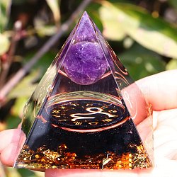 Orgonite Pyramid Resin Energy Generators, Reiki Natural Amethyst & Obsidian Chips Inside for Home Office Desk Decoration, Capricorn, 50x50x50mm(PW-WG63740-10)