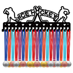 Iron Medal Holder Frame, 20 Hooks Medals Display Hanger Rack, with Screws, Black, Ice Hockey, Sports, 149x400mm, Hole: 5mm(ODIS-WH0028-103)