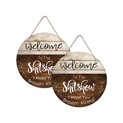 Wooden Hanging Plate,  Decoration Accessories, Flat Round with Word, Saddle Brown, 300x5mm(HJEW-WH0027-002)