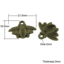 Tibetan Style Alloy Pendants, Cadmium Free & Nickel Free & Lead Free, Bees, Antique Bronze, 16.5x21.5x3mm, Hole: 2mm(TIBEP-S018-AB-FF)