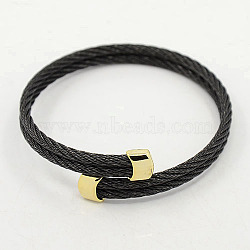 Trendy 304 Stainless Steel Torque Bangles, 304 Stainless Steel Rope Bangles, with Metal Findings, Golden & Black, 51mm(BJEW-L102-01)