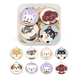 16Pcs 8 Style Eco-Friendly Alloy Enamel Pendants, Flat Round with Dog/Shiba Inu, Light Gold, Mixed Color, 27~28x24.5~25.5x1~1.5mm, Hole: 1.6~2mm, 2pcs/style(ENAM-FS0001-15)