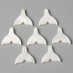 Natural Freshwater Shell Beads, Half Drilled, Mermaid Tail Shape, Creamy White, 17~18x19x3mm, Half Drilled Hole: 0.9mm(X-SHEL-N026-75)