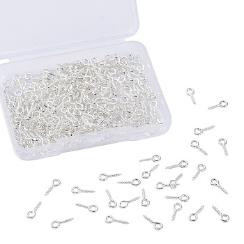 Iron Screw Eye Pin Peg Bails, For Half Drilled Beads, Silver Color Plated, 10x4x1mm, Hole: 2mm, 300pcs/box