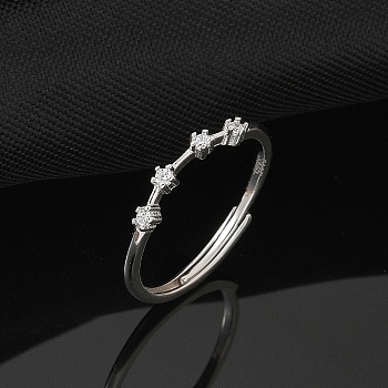 Constellations Rhodium Plated 925 Sterling Silver Micro Pave Clear Cubic Zirconia Adjustable Rings for Women, Aries, 3mm, Inner Diameter: 16mm