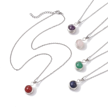 304 Stainless Steel Cable China Necklaces, Natural Gemstone Pendant Necklaces, Stainless Steel Color, 11.34 inch(28.8cm)