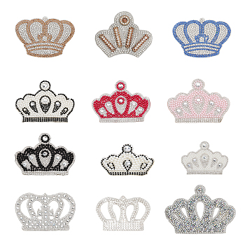 13Pcs 13 Style Crown Shape Hotfix Rhinestone, Costume Accessories, Sewing Craft Decoration, Mixed Color, 40~70x60~100x1.5~3.3mm, 1pc/style